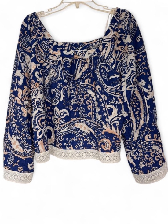 Nicole Miller Tops - Nicole Miller Paisley Linen-Blend Blouse, bohemian-style peasant top, size Large